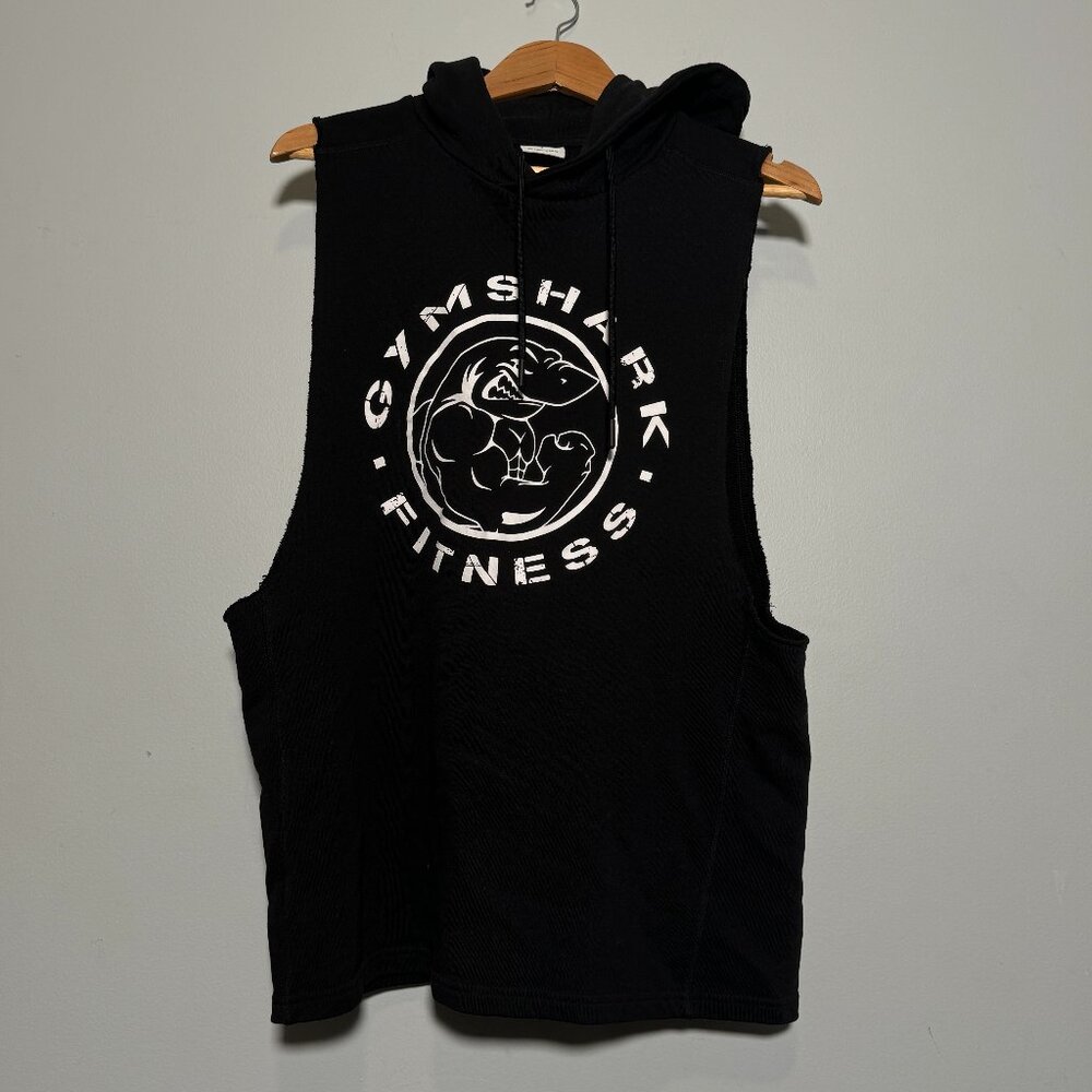 Gymshark Black Cotton Workout Tank Top Muscle Shirt Hoodie Hood Sleeveless
